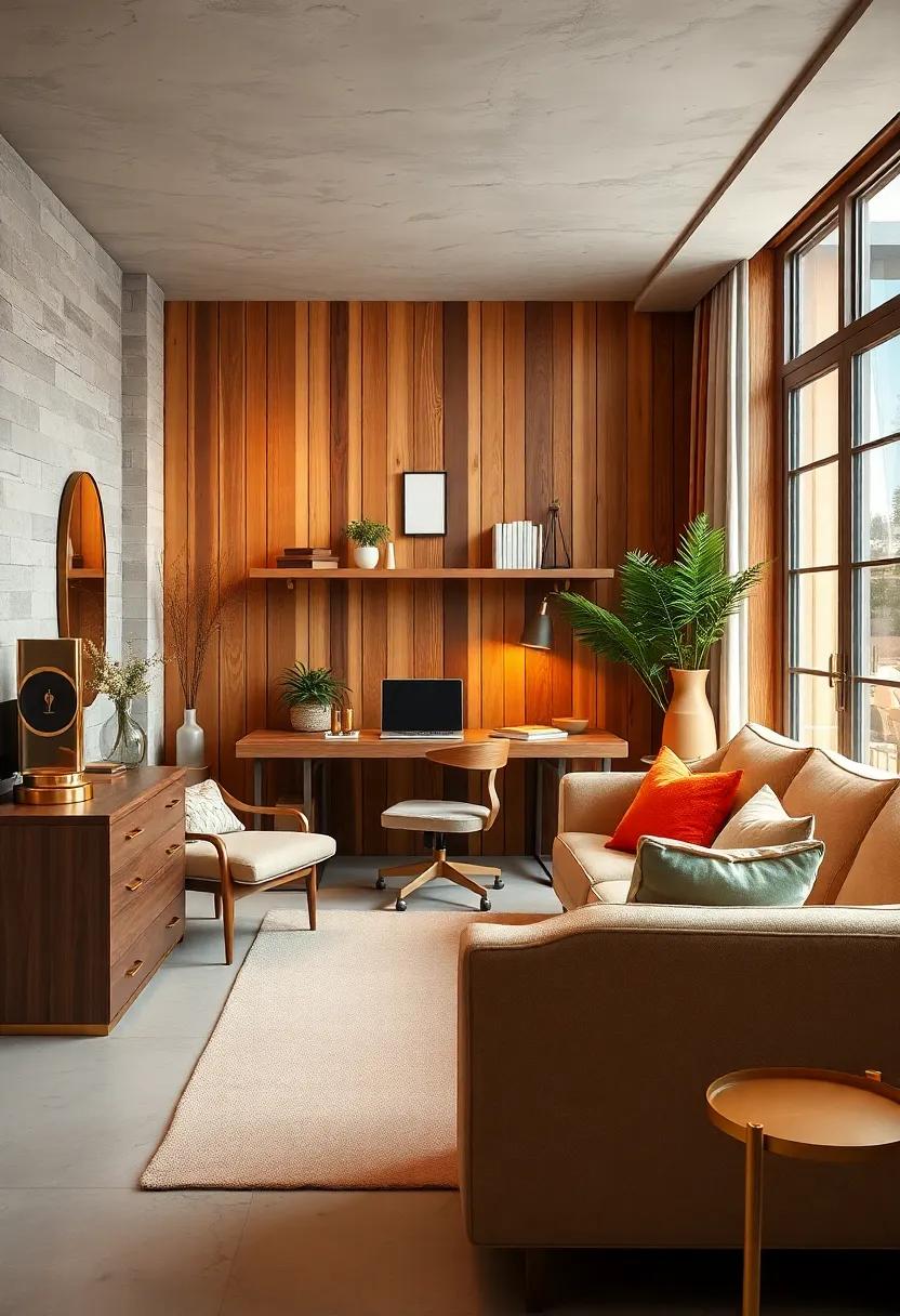 Rustic Meets Regal Gold Elements In A Cozy Workspace Set Against Warm Wooden Tones And Soft Lighting