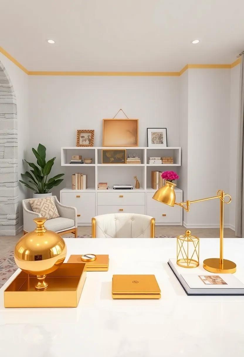 Combining Organic Greenery With Touches Of Gold In Plant Pots And Planters For A Refreshing Work Oasis