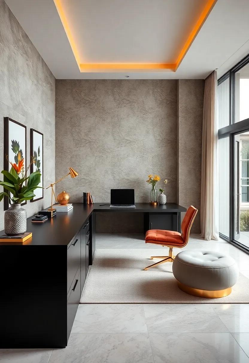 A Balanced Blend Of Matte Black And Lustrous Gold Surfaces Creating A Bold Yet Refined Desk Environment