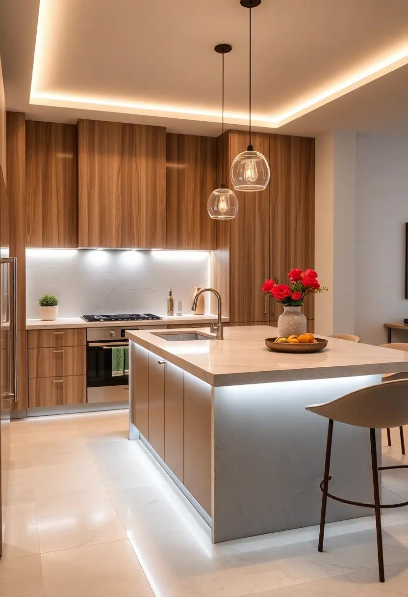 LED Strip Lights: For a modern edge, install hidden LED⁣ strip lights ‌under the island countertop to create a soft glow⁤ that enhances⁢ your kitchen's ambiance