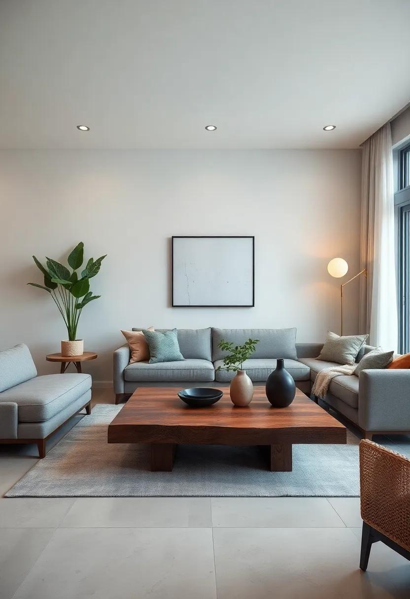 A ⁣reclaimed​ wood coffee table for an​ organic, rustic touch that complements​ modern‍ lines