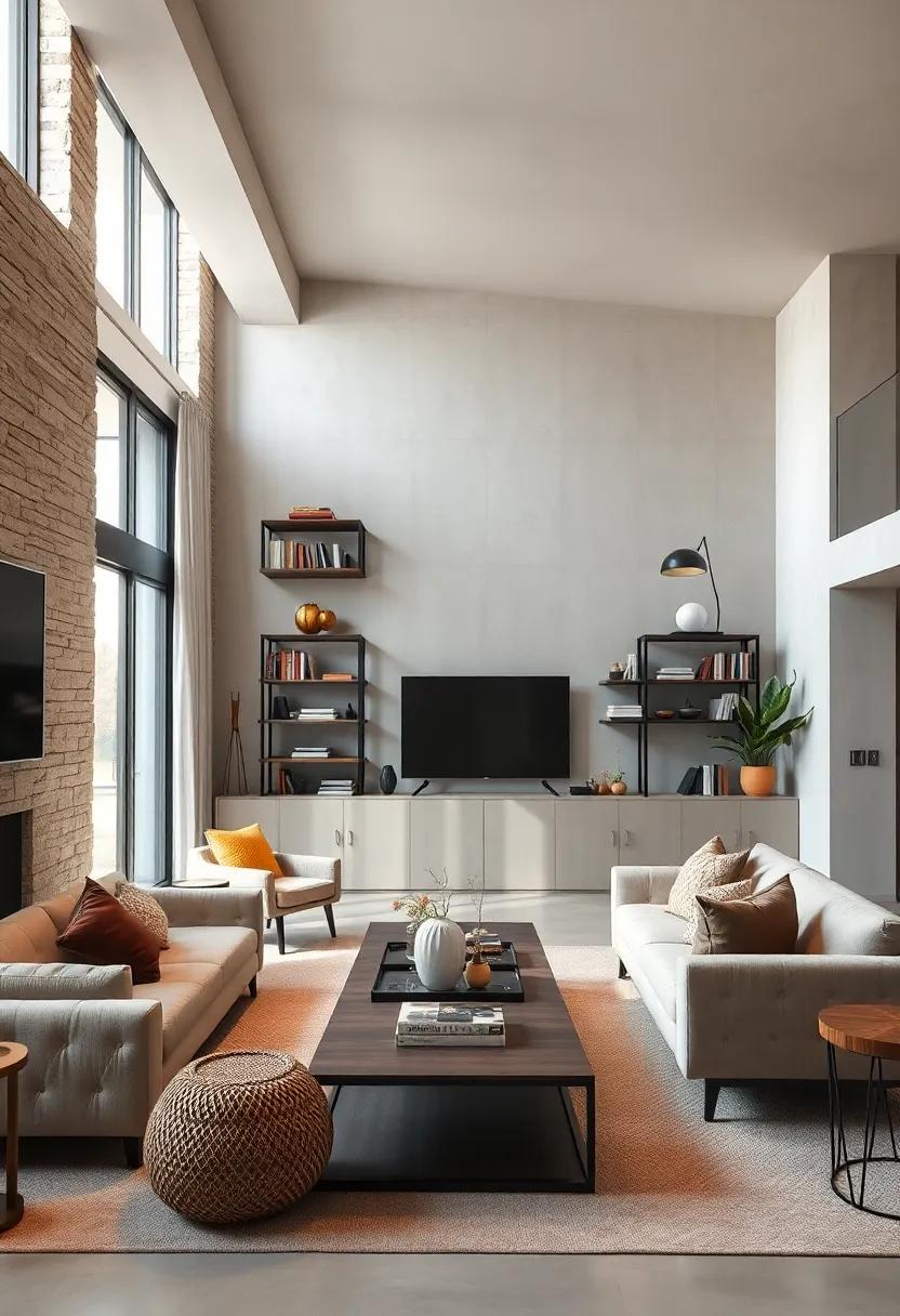 Industrial-style shelving ​units ‍to display books and decor while providing⁤ visual ⁤interest