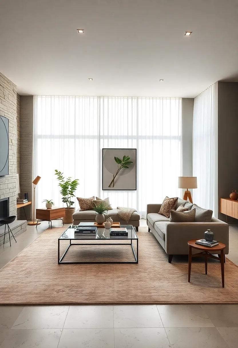 A plush area rug in neutral tones to define the space⁤ and add warmth ​underfoot