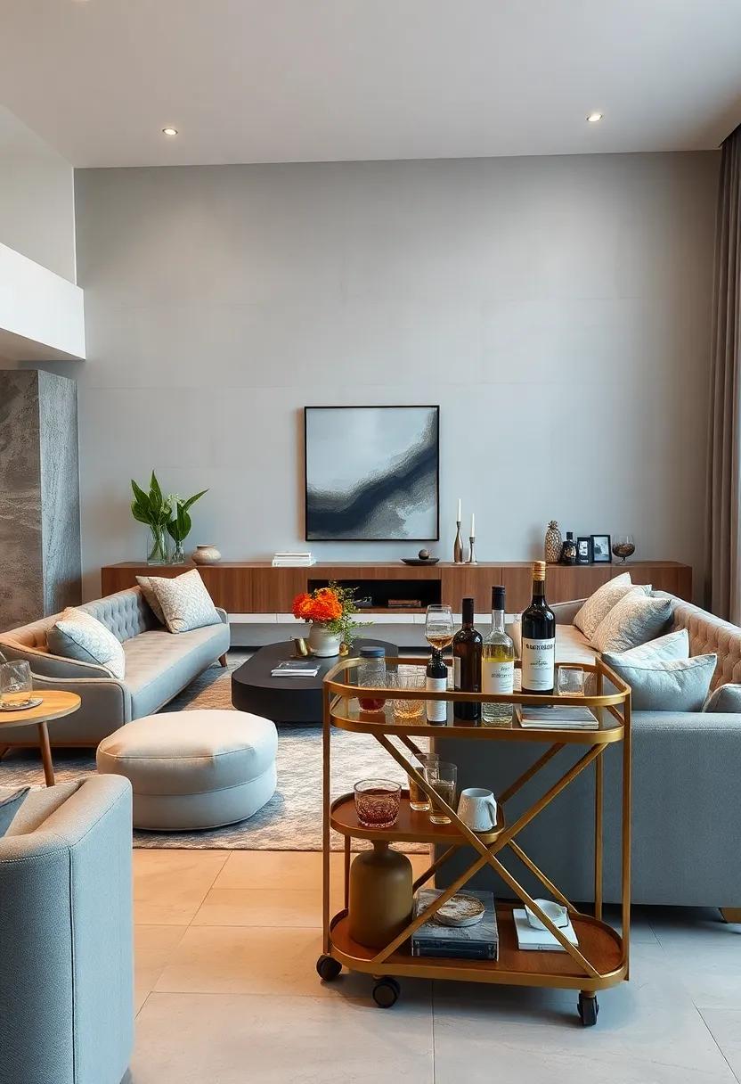 A curated bar cart for ‌entertaining, bringing a stylish focus to the‍ room