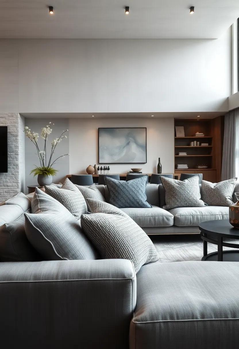 Textured throw pillows in​ various shades⁤ of ⁢gray⁤ to add depth ⁢and softness