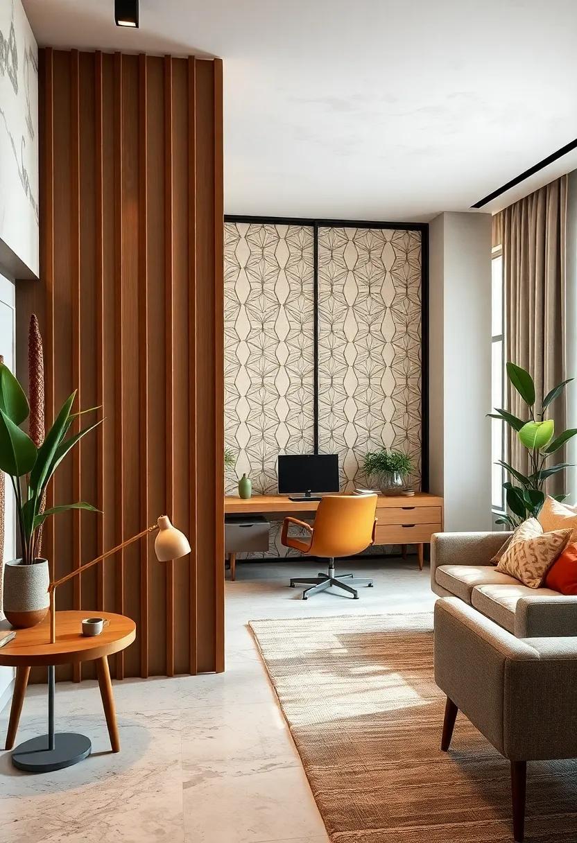 Mid-Century Modern Room Dividers with Geometric Patterns Offering Privacy and Style at Work