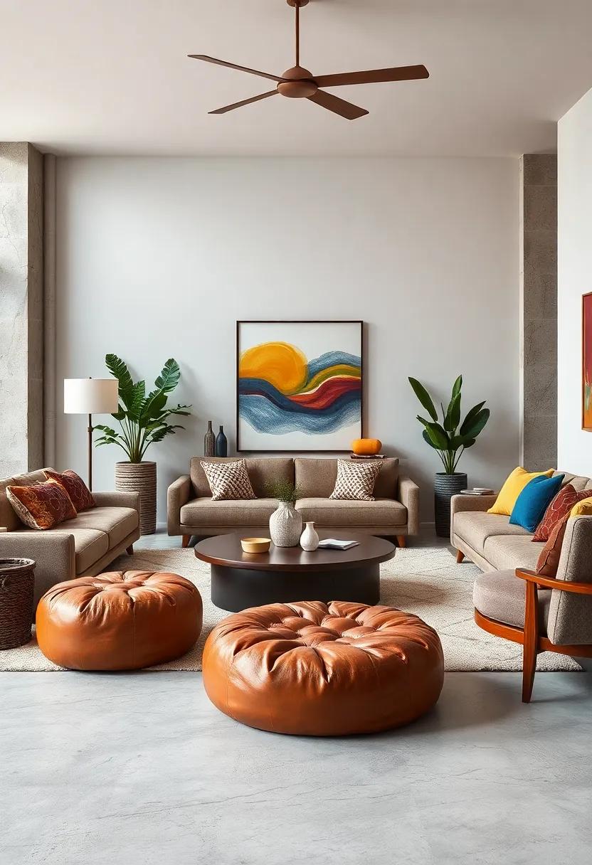 Leather ‍Pouf ‌- Soft seating that offers flexibility and style, it’s an ideal accent for ‍lounging or entertaining