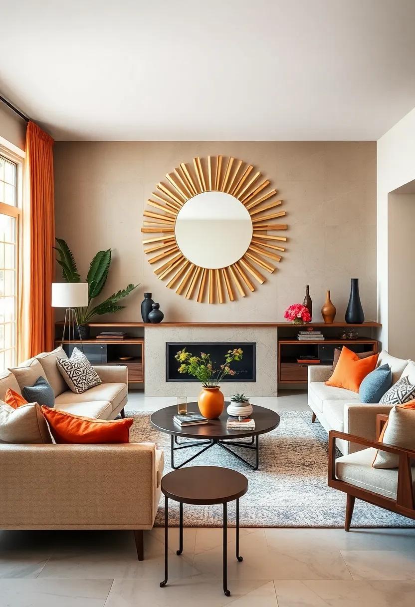 Sunburst Mirror - A bold​ statement piece that both expands space ‌and reflects‍ light, adding ​depth to your living room
