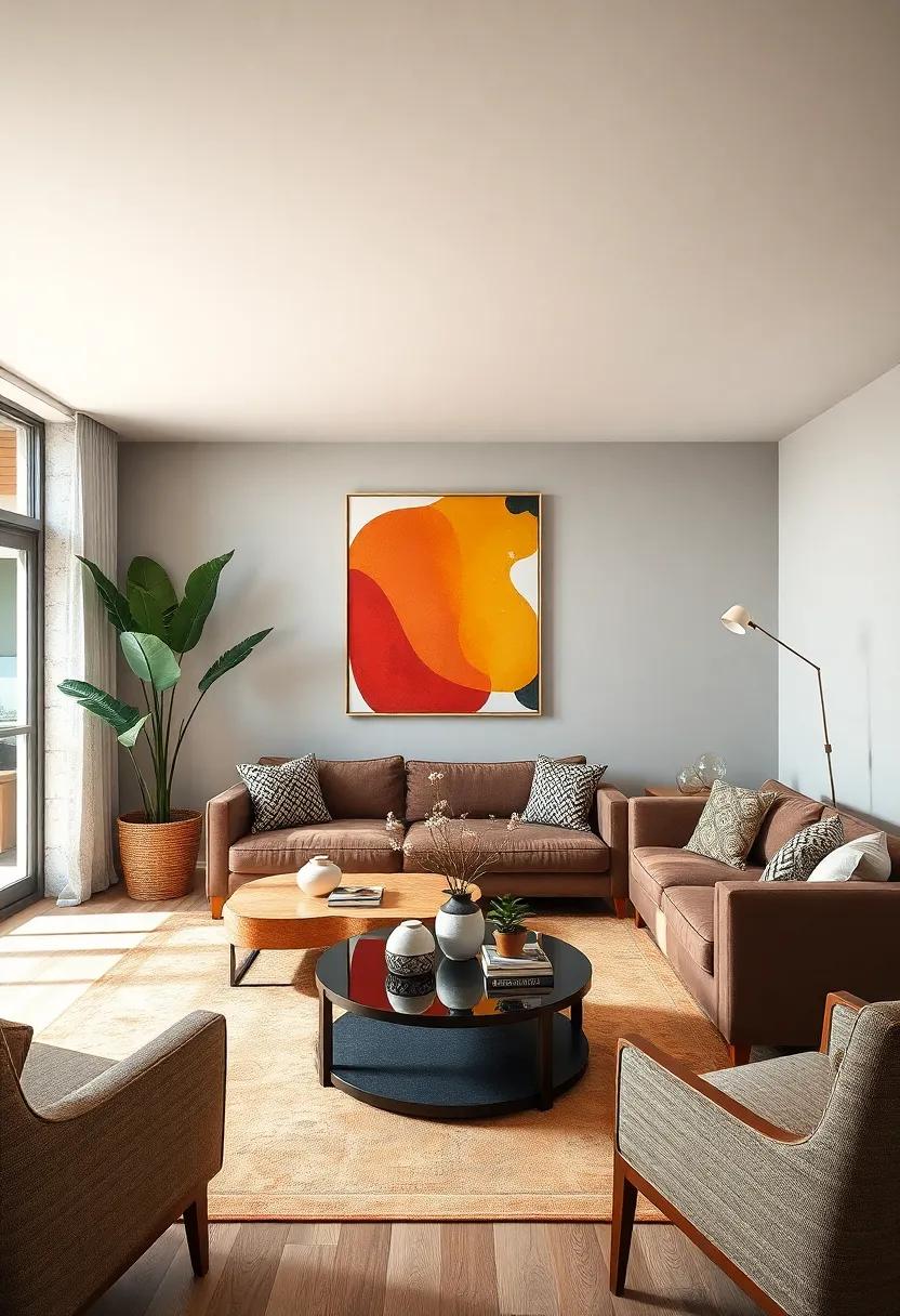 MCM Art Prints - Bold and colorful⁤ wall art that ‍reflects mid-century aesthetics, instantly modernizing your living room’s⁤ atmosphere