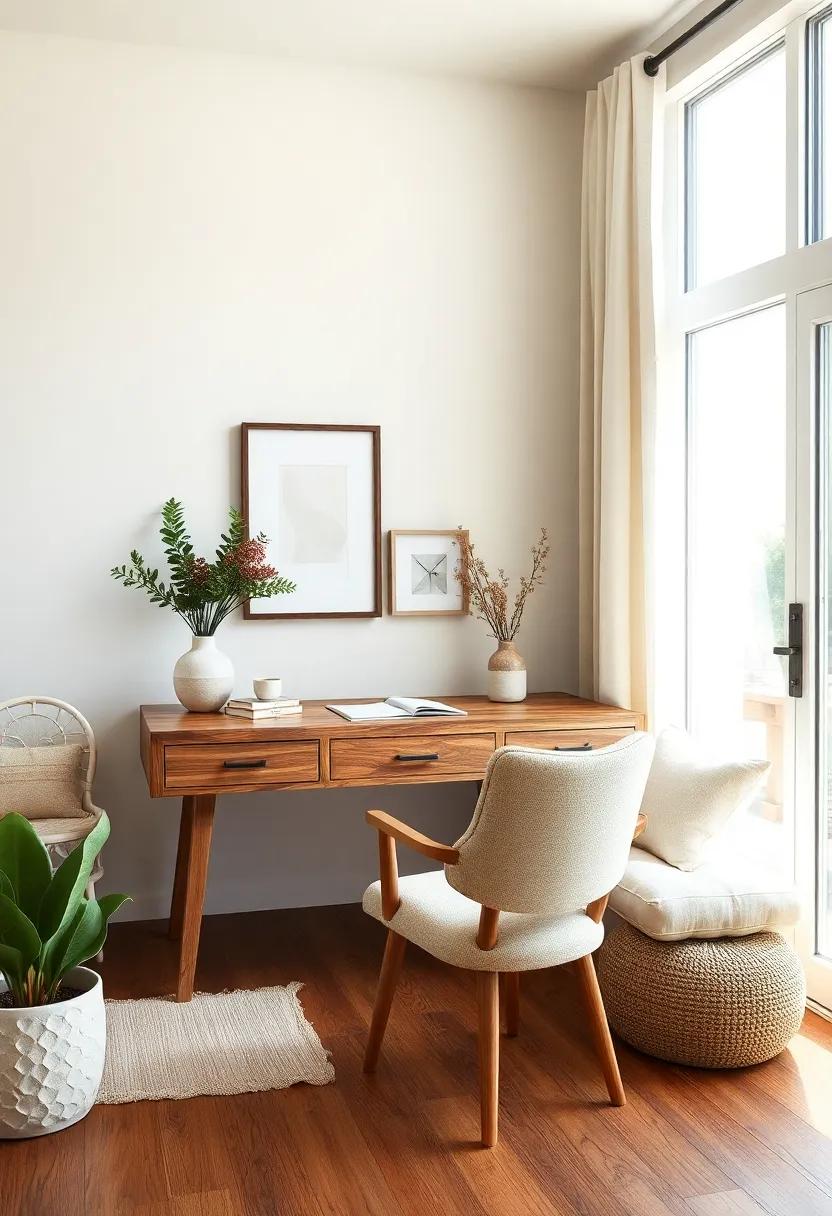 Sun-Kissed Office With Weathered Pine Desk And Soft Cream Textiles Creating An Inviting Work Nook
