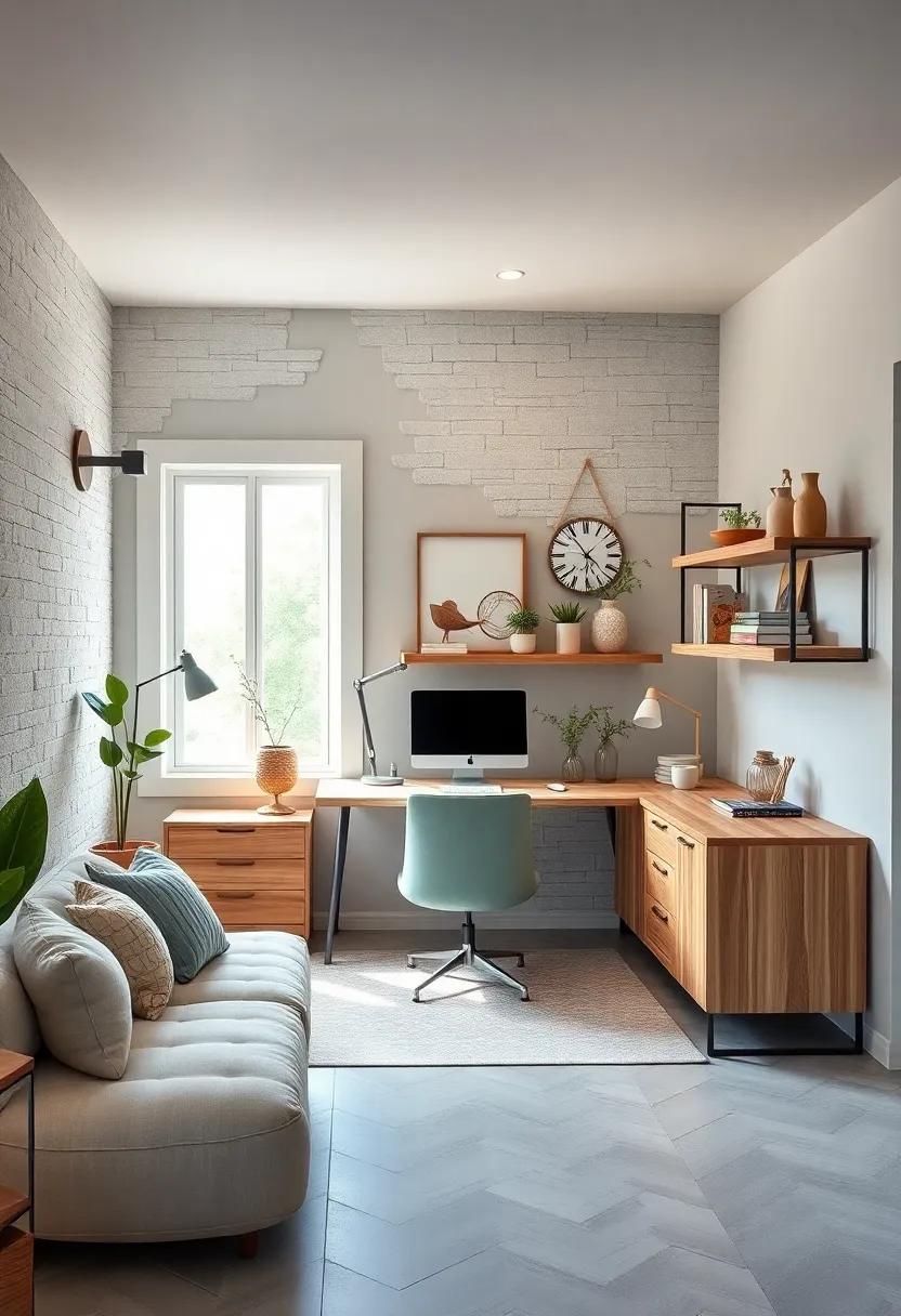 Modern Farmhouse Desk Nook With Natural Distressed Wood And Minimalist Farmhouse Accessories