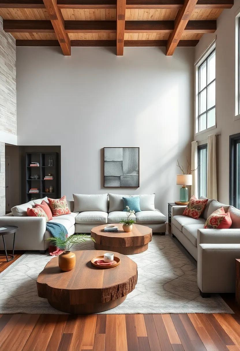 Cozy Corners with Oversized Sectionals Anchored by Rustic Wooden Coffee Tables