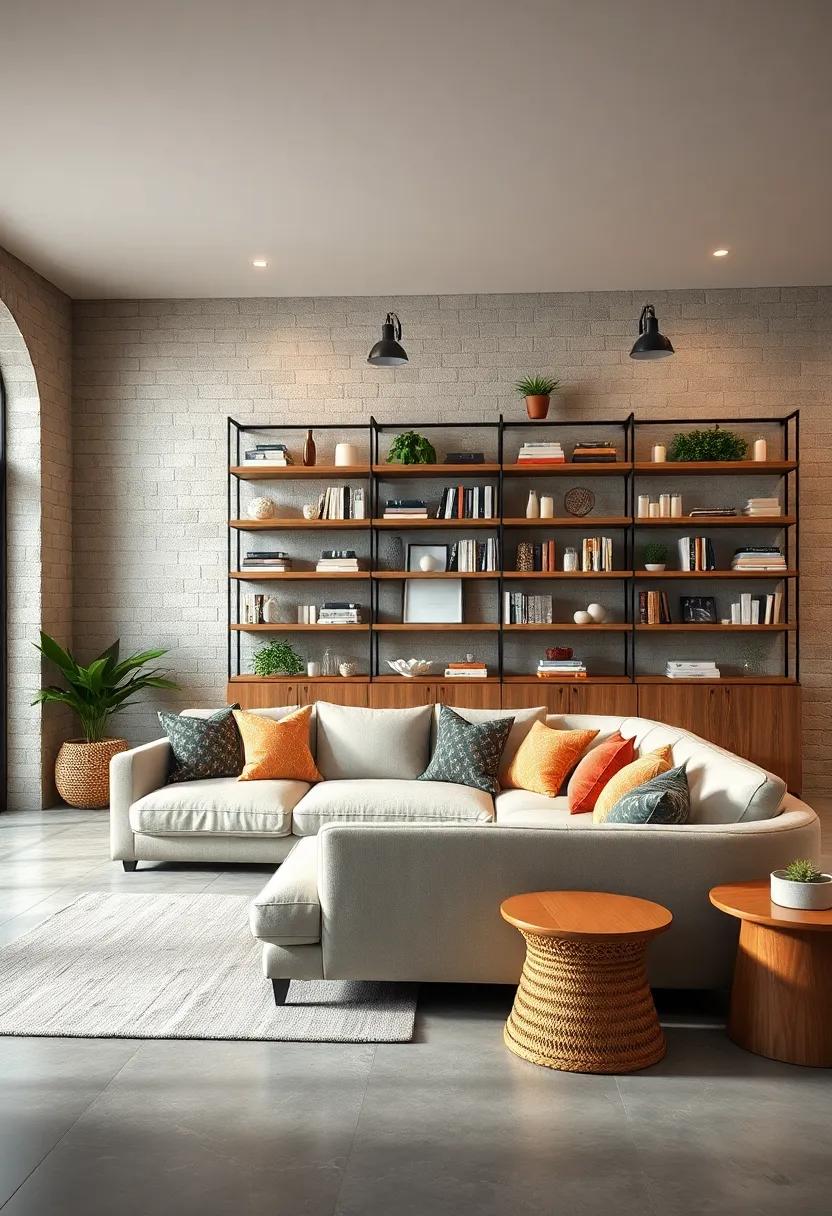 Contemporary Farmhouse Shelving Units Laden with Books, Candles, and Decorative Accents