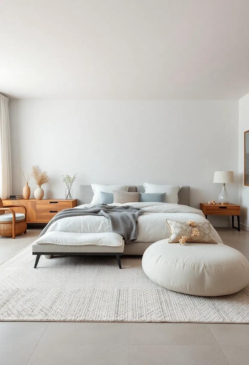 Neutral Color Palette Harmonized with Textured Rugs and Cushions Incorporating Light Grays and Pastels