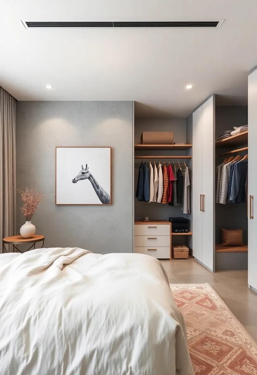 Open Closet Design Showcasing Gender-Neutral Clothing Organized with Sleek Gray and White Storage Units