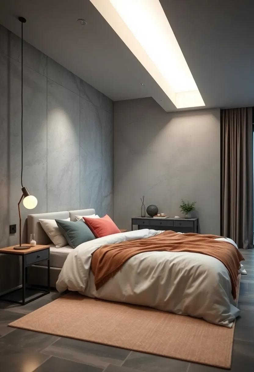 Dimmed Ambient Lighting Casting a Gentle Glow Over a Serene Bedroom Decorated in Soft Tones