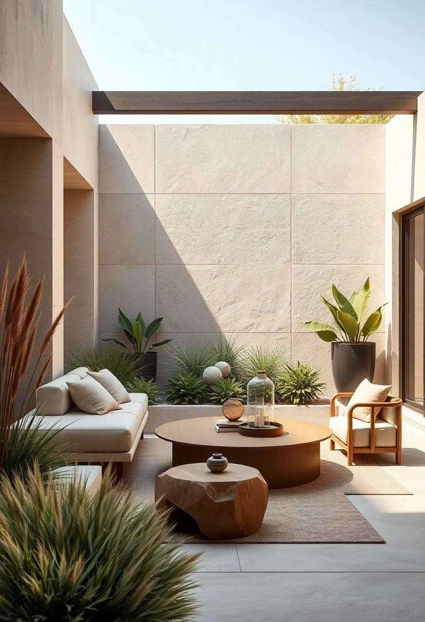 Layered Planting Using Grasses And Shrubs In Soft Beige And Olive Hues