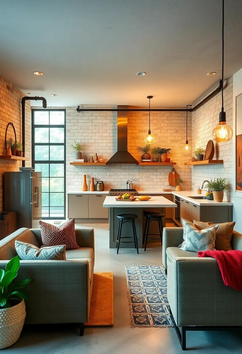 Industrial Meets Cozy Style with Exposed Pipes, Edison Bulbs, and Warm Textiles in Kitchens