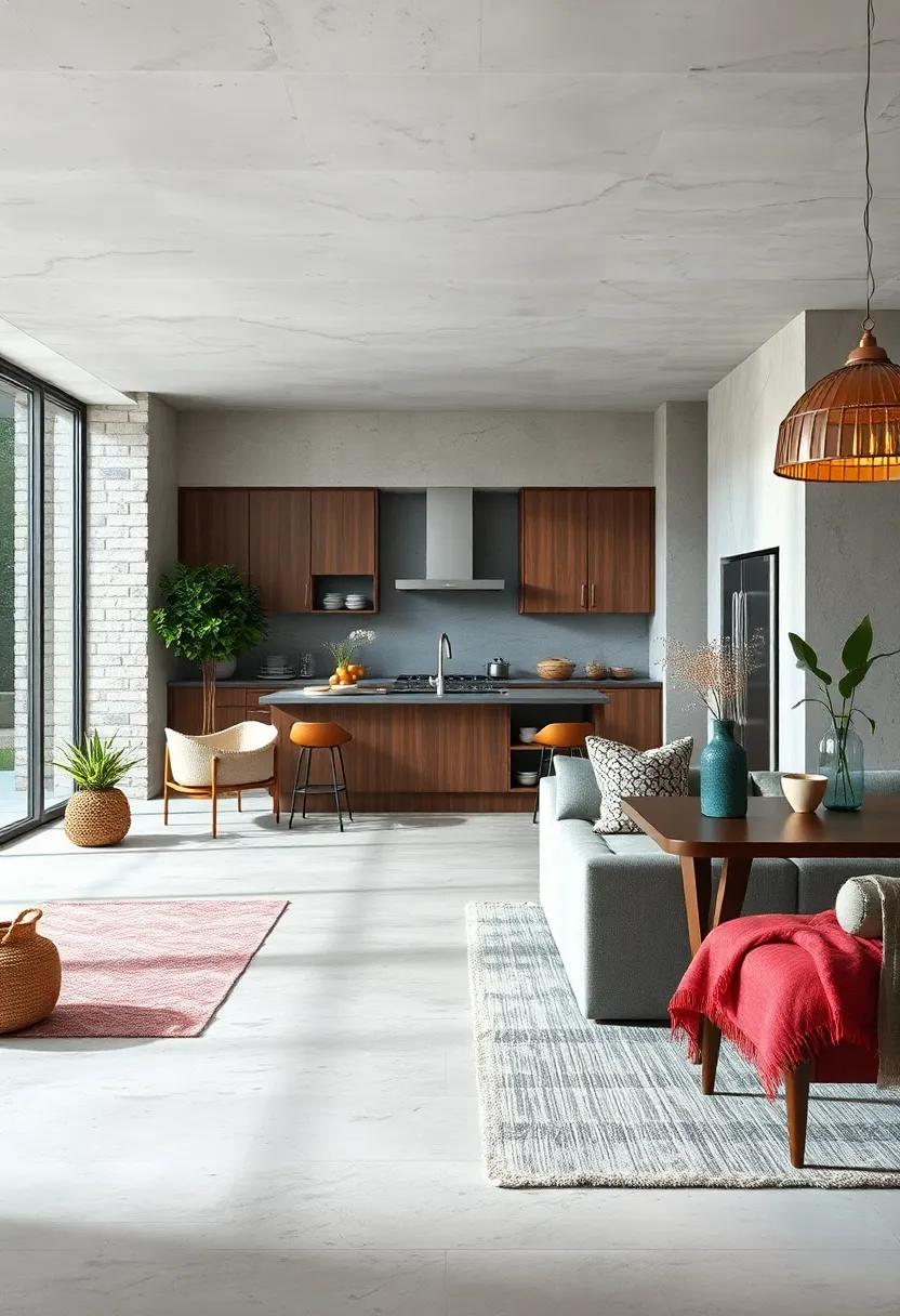 Layered Textiles and Rugs to Soften Open Kitchen Floors and Create Inviting Zones