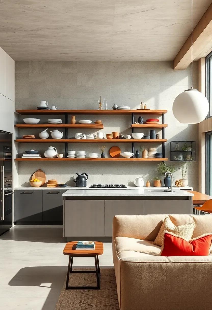 Open Shelving Displays Featuring Curated Collections of Ceramics and Cookware as Decor