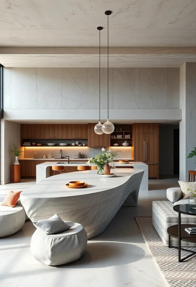 Sculptural Kitchen Islands Double as Art Installations Centering Open Concept Living Spaces