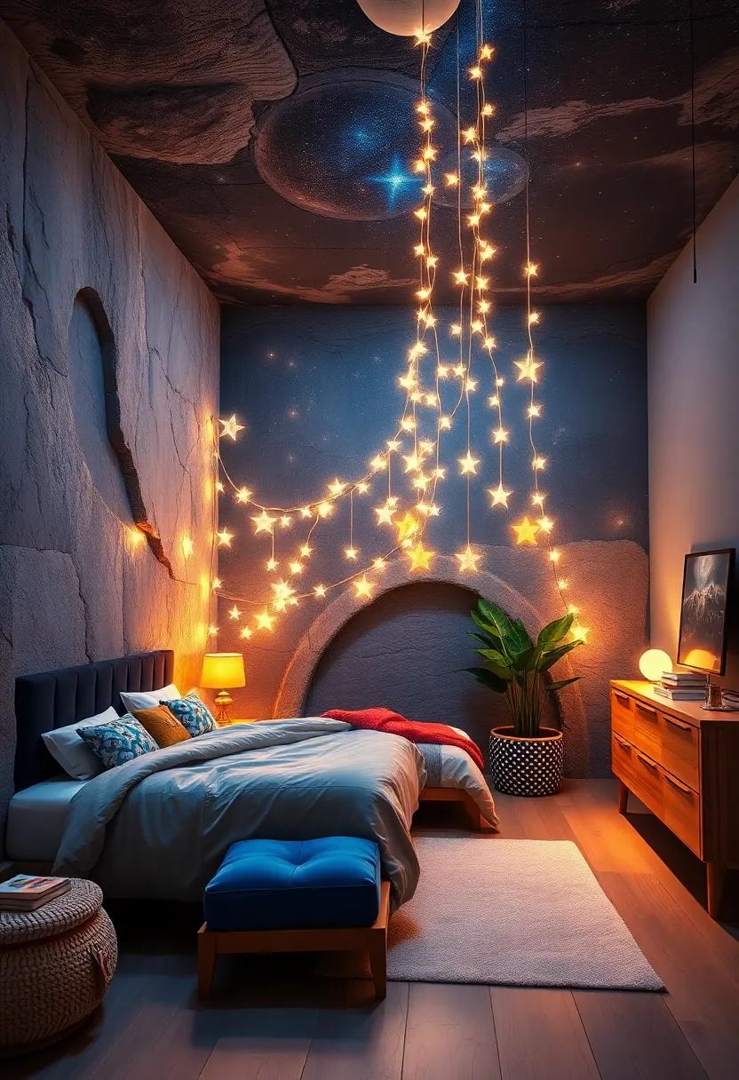 Meteor Shower Inspired String Lights Draped Elegantly to Illuminate the Room with Warm Glow