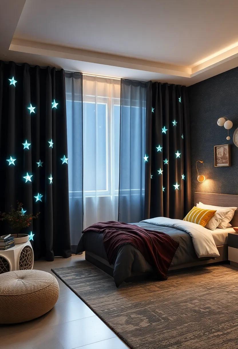 Blackout Curtains Embellished with Luminous Star Patterns That Glow Softly at Night