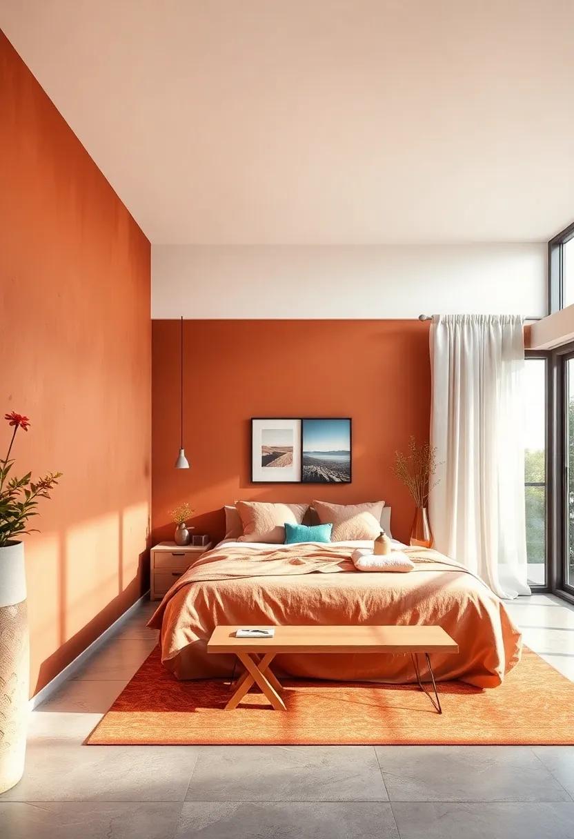 Earthy Terracotta:⁢ Bring⁢ warmth⁢ indoors with⁢ terracotta walls that ⁣create a grounding effect, perfect for a cozy​ and inviting bedroom