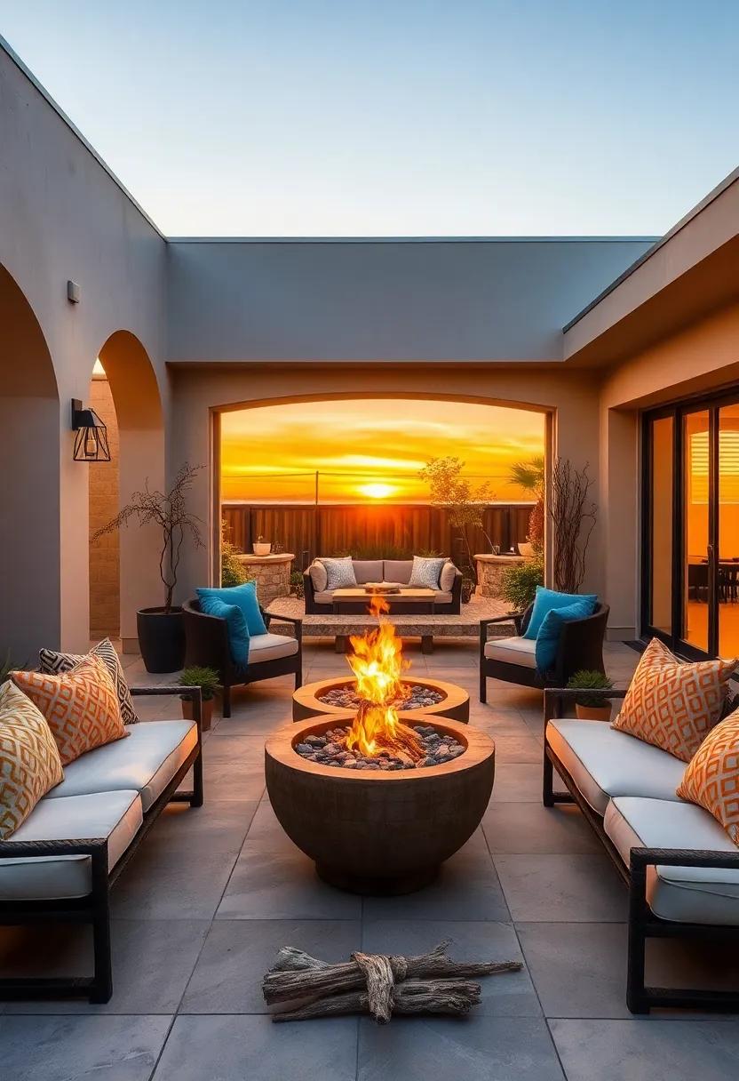 Sunset Serenity: A Coastal Patio With Driftwood Accents and a Fire Bowl Reflecting Ocean Hues