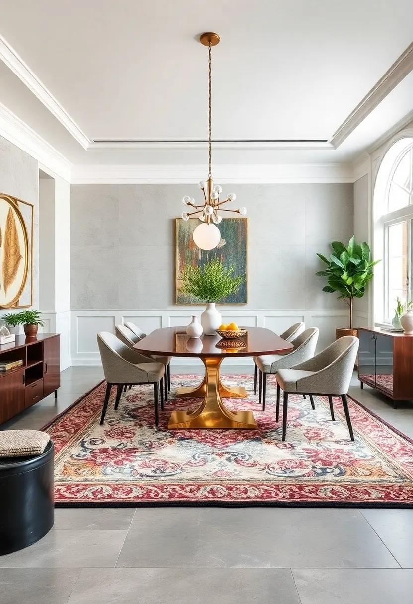 Opulent Gold Accented Rugs with Ornate Detailing Perfect for Adding Regal Touches to Formal Dining Rooms