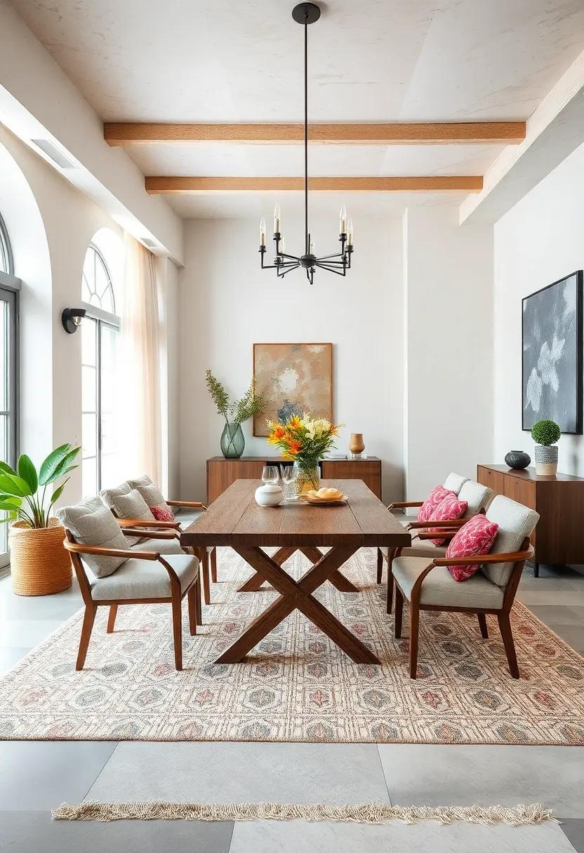 The Cozy Charm of Handwoven Textured Rugs with Subtle Patterns Bringing Layered Depth to Rustic Dining