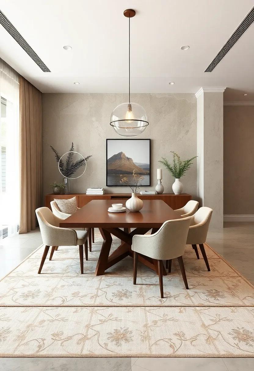 The Subtle Elegance of Neutral Toned Rugs Featuring Delicate Floral Patterns to Soften Any Dining Area