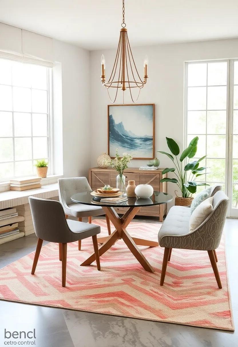 Bright and Cheerful Floral Chevron Rugs Adding a Fresh and Playful Energy to Casual Dining Nooks