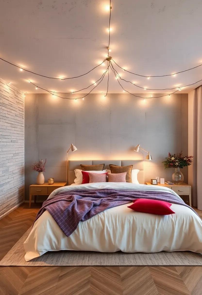 Hang String ⁤Lights ⁤Above the Bed: Whimsically ​draped string lights above your bed⁣ can transform the ceiling into a starry ⁢night sky