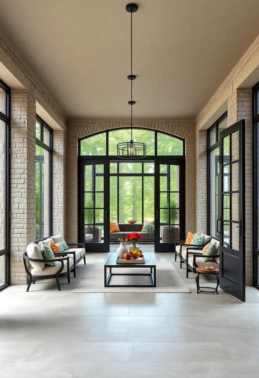 Symmetry in Design Captured by Matching Grand Doors Flanking a Central Screened Porch Entrance