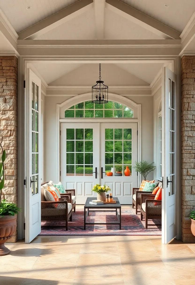 Victorian Style Grand Doors as a Majestic Gateway to a Spacious and Airy Screened Porch