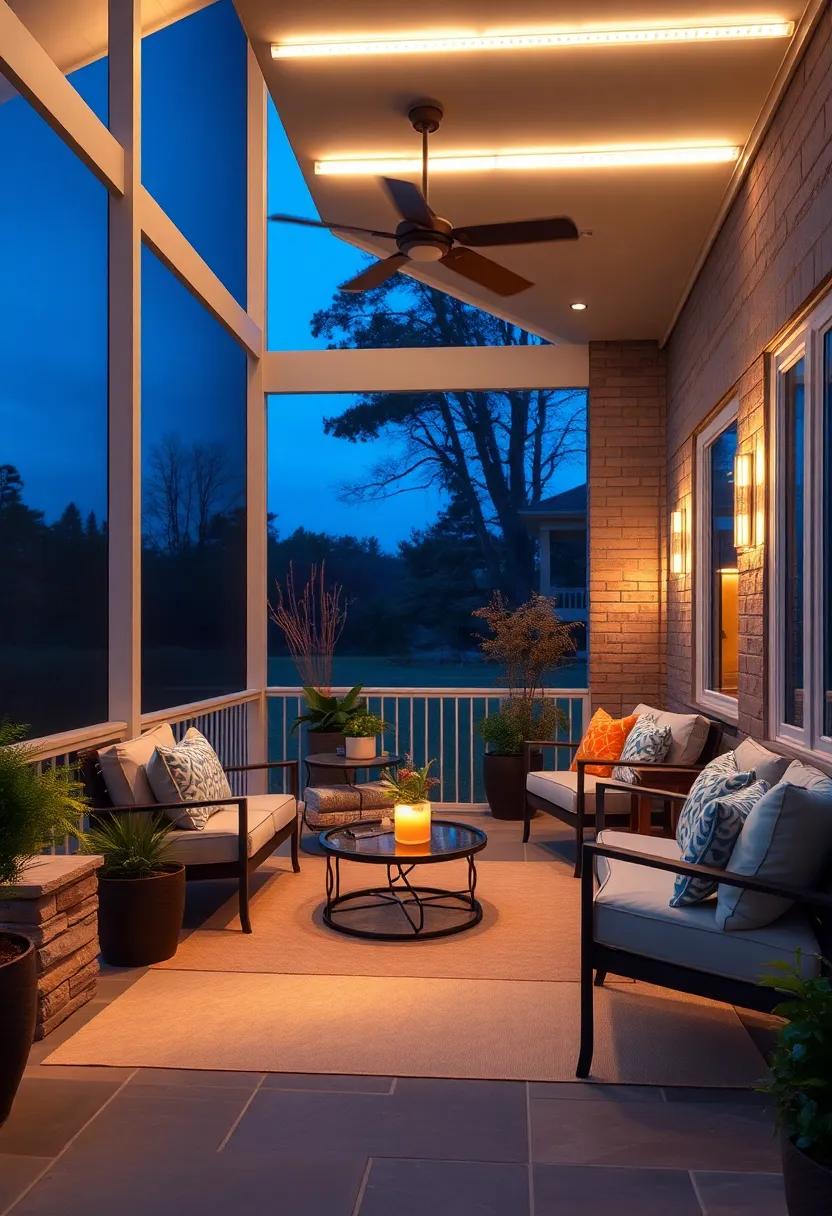 Elegant Warm White LED Strip Lighting Casting a Cozy Glow Across a Screened Porch at Dusk