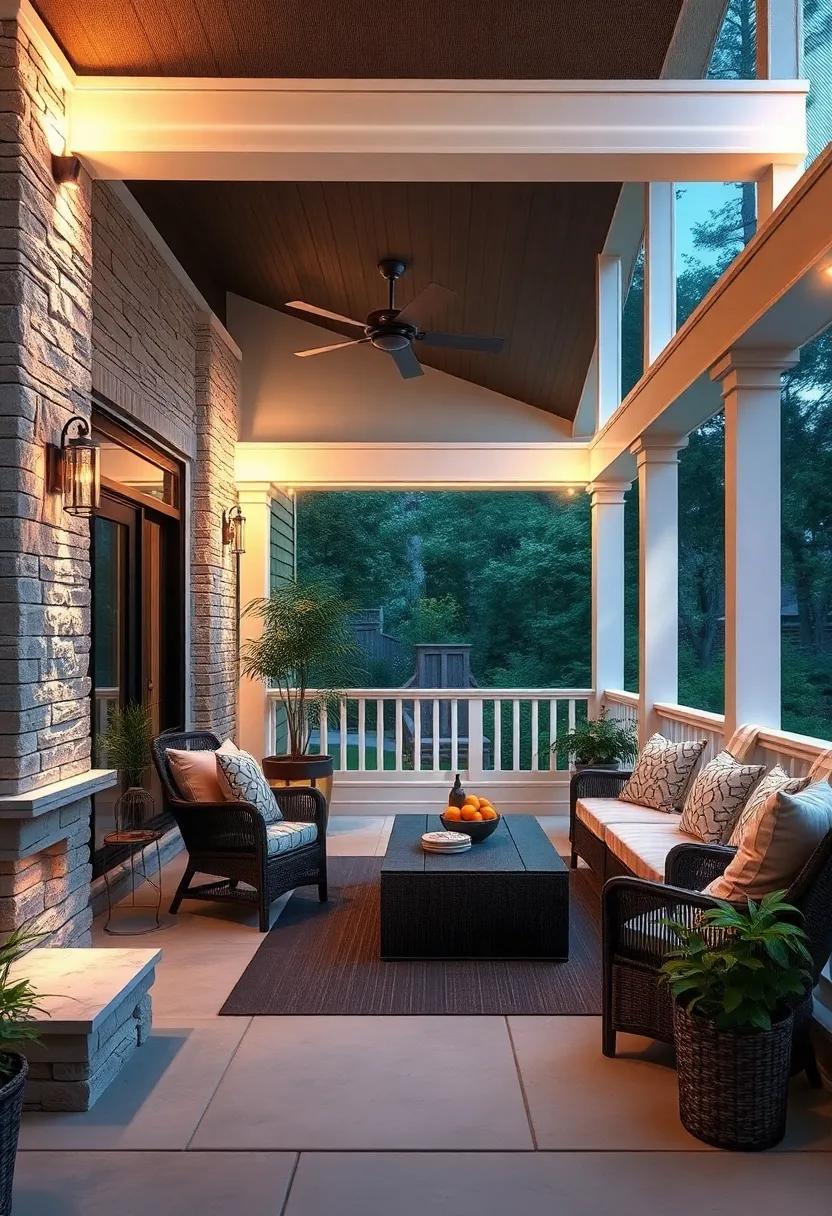 Under-Rail LED Strips Illuminating Porch Railing with a Subtle Yet Stylish Touch for Evening Gatherings
