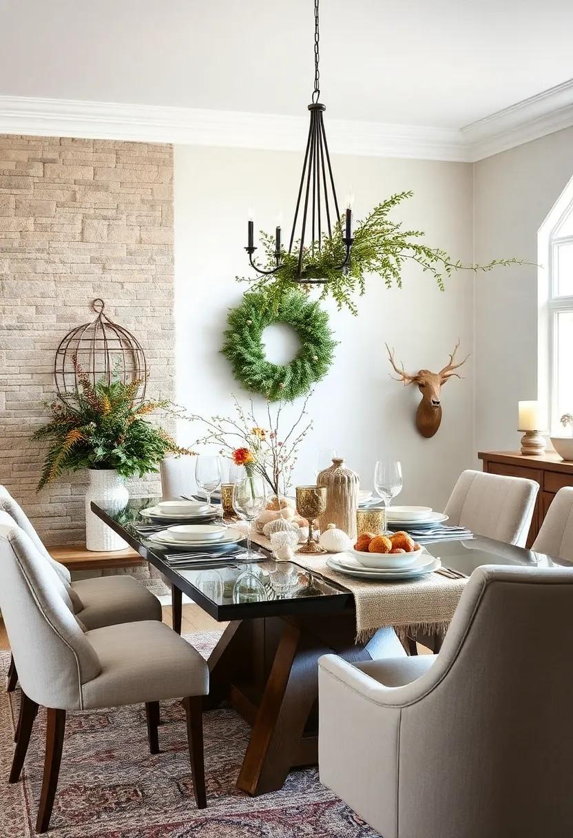 Coastal Harvest With Sea Shells And Driftwood Complementing Autumn's Warm Palette In The Dining Room