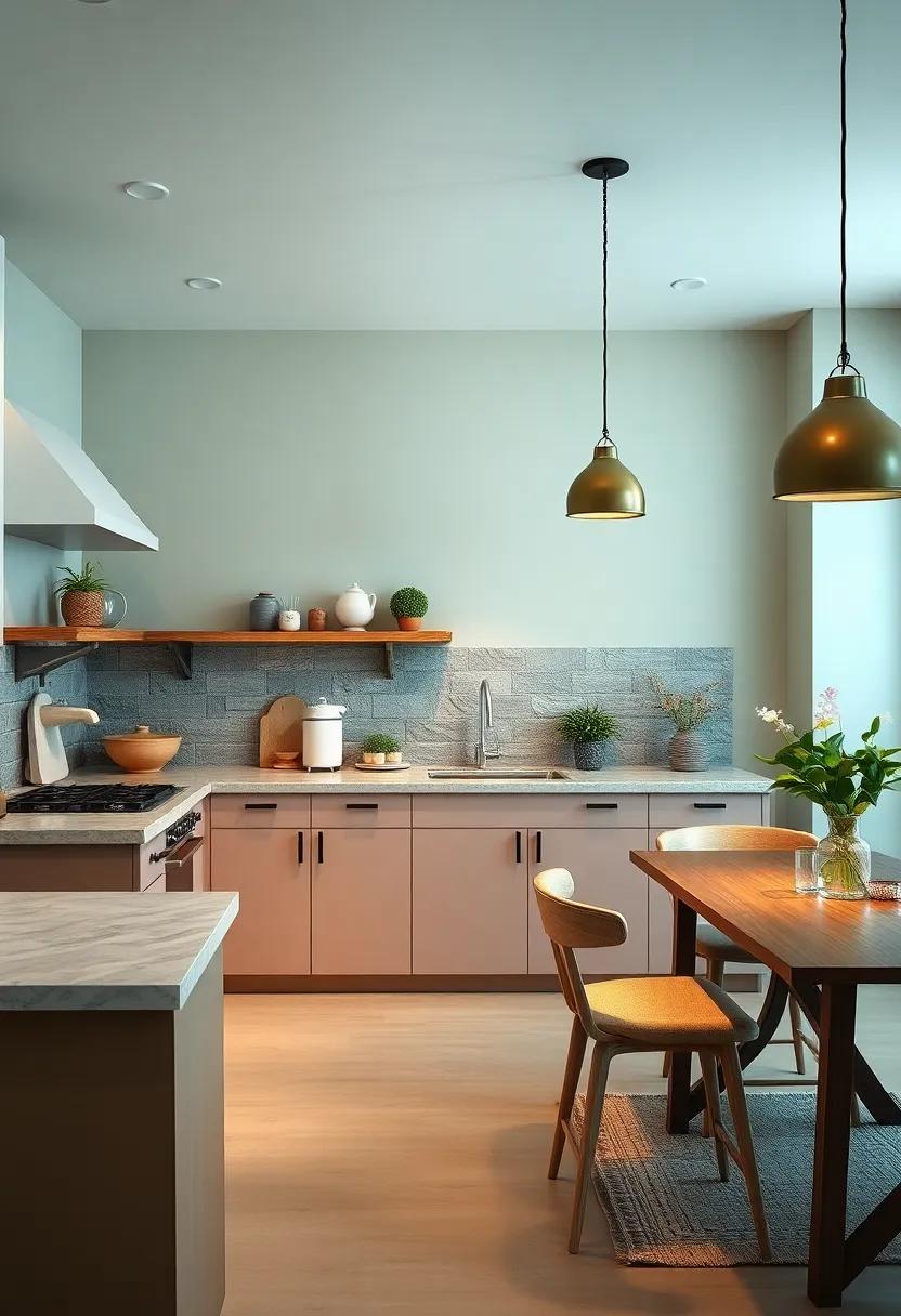 Blending Industrial Metal Fixtures with Soft Pastels for a Balanced Small Kitchen Breakfast Bar Look