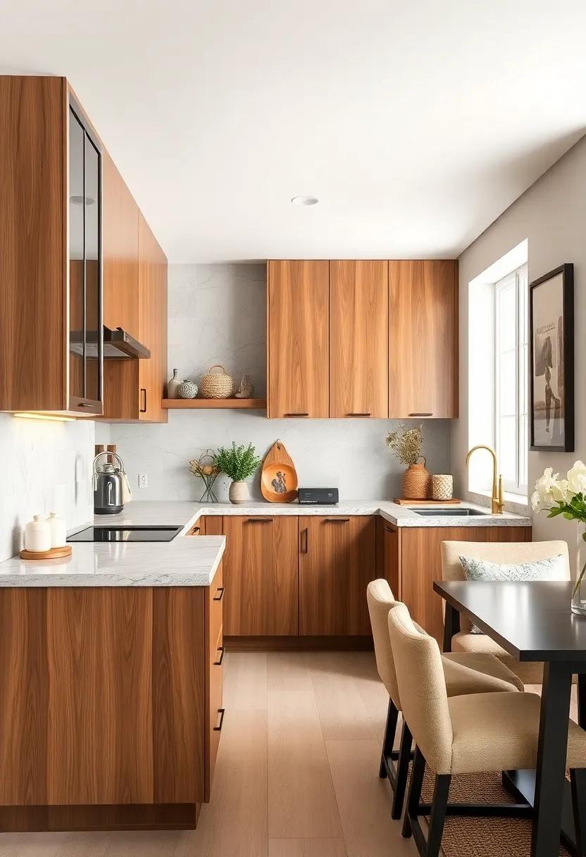 Contrasting Countertops and Cabinetry for Dynamic Visual Appeal in Tiny Kitchen Breakfast Bars