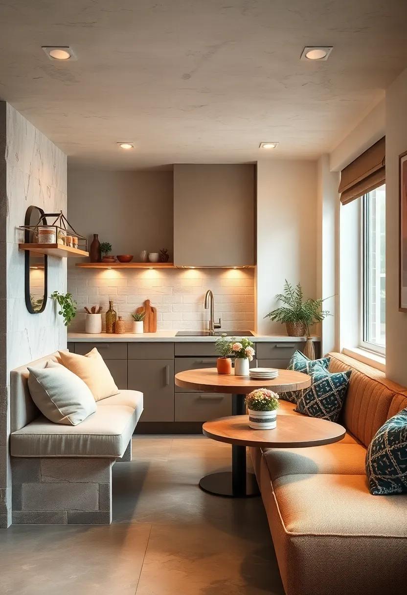 Cozy Nooks Created by Combining Breakfast Bars with Soft Upholstery and Ambient Lighting