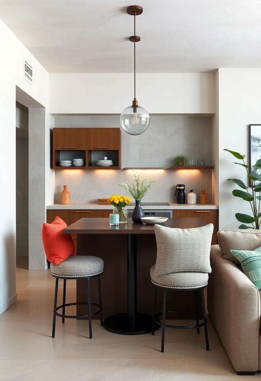 Mixing Textured Fabrics and Cushions for Comfortable Seating at Compact Kitchen Breakfast Bars