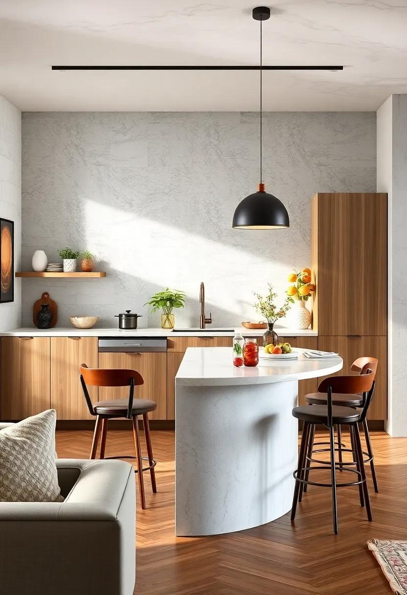 Using Curved and Rounded Edges to Soften the Feel of Small Kitchen Breakfast Bars and Increase Flow