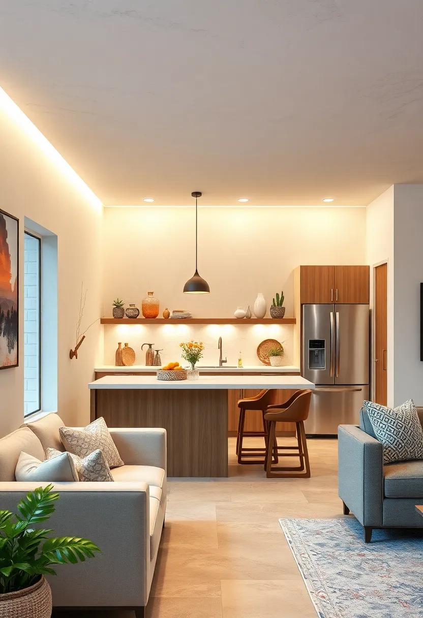 Using Under-Bar Lighting to Add Depth and Highlight Small Kitchen Breakfast Bar Features