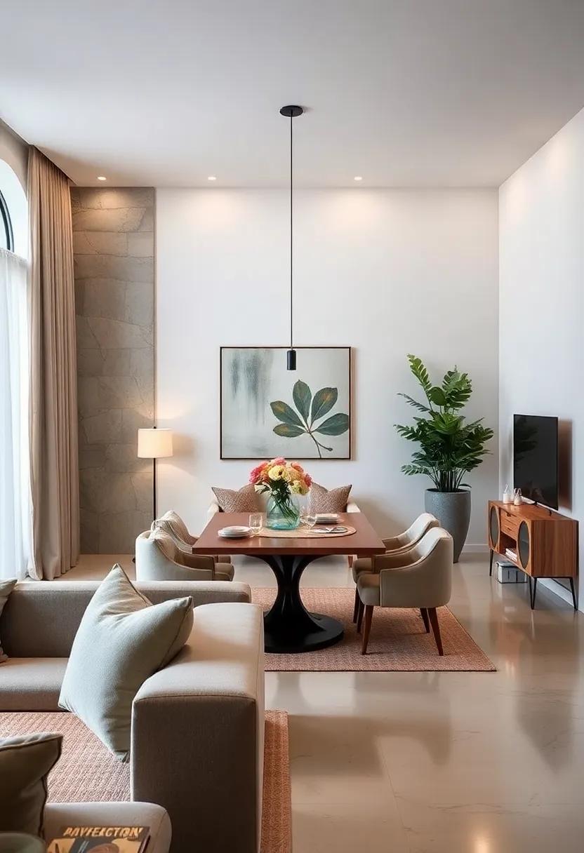 Selecting Light Paint Colors and Reflective Surfaces to Visually Expand Small Living Rooms with an Adjacent Dining Corner