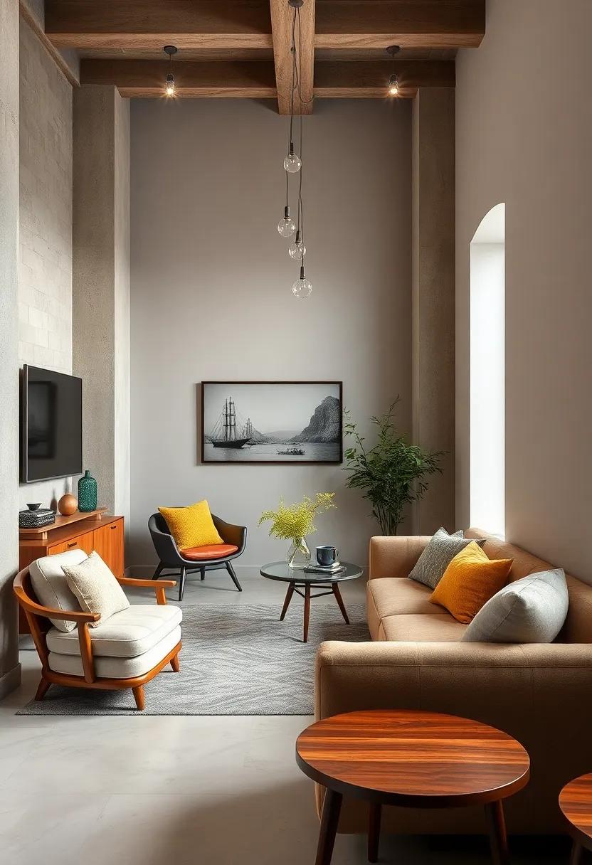 Combining Vintage and Modern Elements to Add Personality and Charm to Compact Living Rooms With Dining for Two