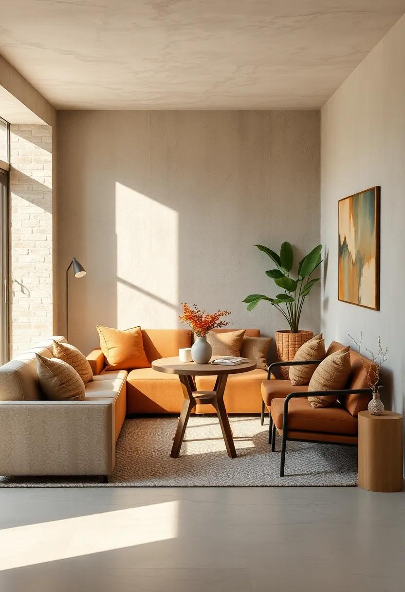 Incorporating Natural Light to Amplify Space and Warmth in a Petite Living Room Paired With an Intimate Dining Setup