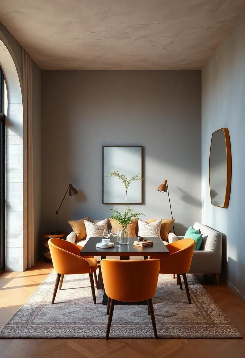 Utilizing Mirrors and Glass Features to Reflect Light and Create Depth in Petite Living Spaces with Dining Components