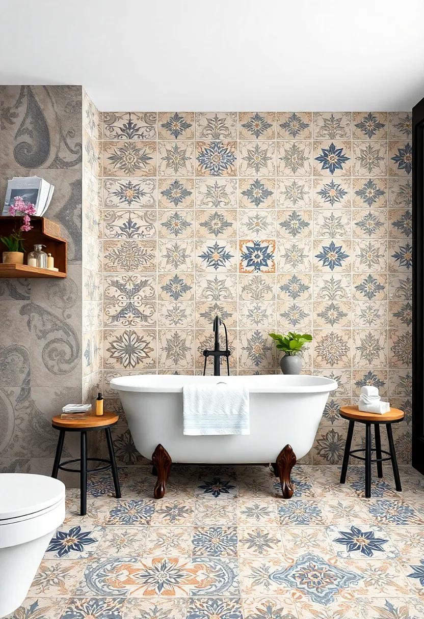 The Intricate Patterns of Hand-Painted Vintage Tiles Bringing Elegance to Bathroom Walls and Floors